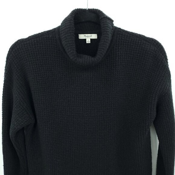 Madewell Merino Wool/Alpaca-Blend Waffle Knit Mock/Turtleneck Sweater S Black - Picture 5 of 15